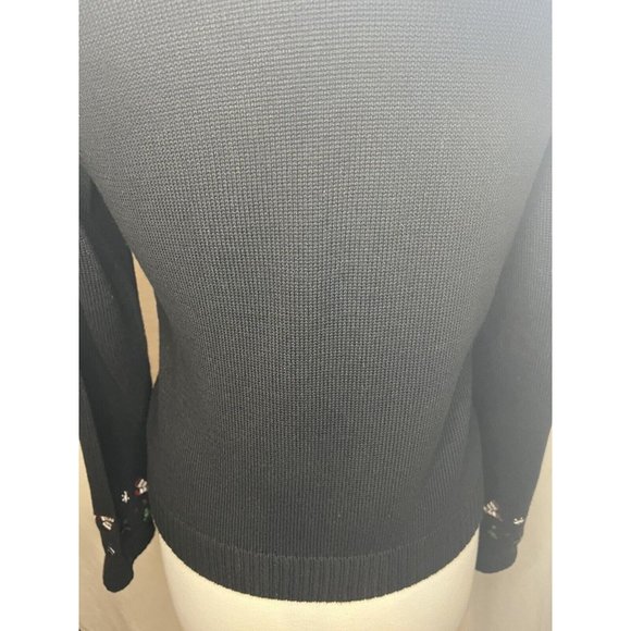 CHARTER CLUB Christmas Women's Cardigan Sweater Button up Size Medium Black - Picture 12 of 16